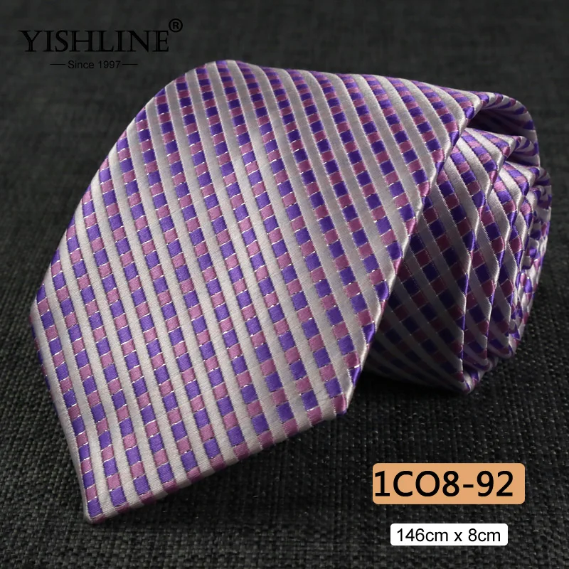 1CO8-92 YISHLINE, распродажа, 8 см, мужские галстуки, классический галстук, синий, для мужчин, в полоску, в клетку, серый, розовый, деловой галстук для жениха, свадебные аксессуары - Цвет: 1CO8-92