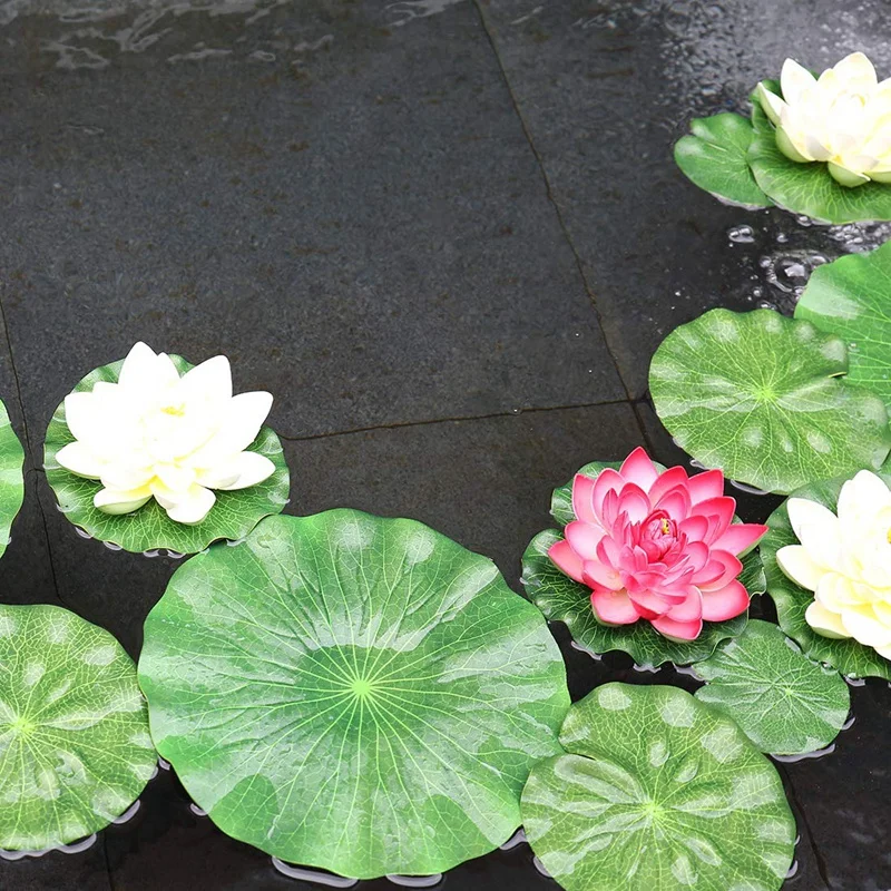 

Pack Of 9 Artificial Floating Foam Lotus Leaves Water Lily Pads Ornaments Green | Perfect for Patio Koi Fish Pond Pool Aquarium
