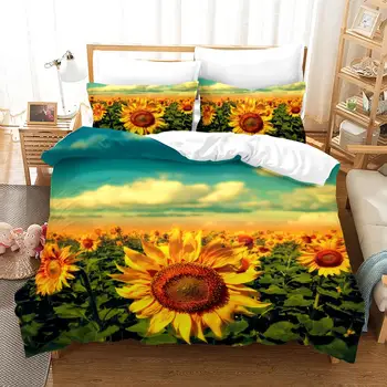 

Sunflower Bedding Set Bedroom Decor 100% Microfiber Soft Hypoallergenic Zipper 1PC Duvet Cover with Pillowcases