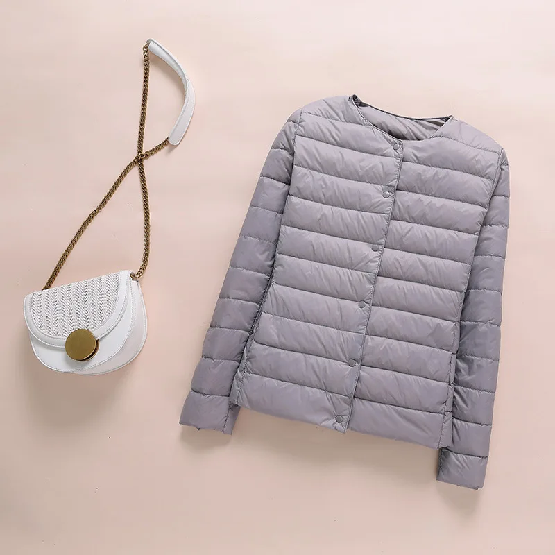 0-10℃ 2024 Winter Women Down Coat Ultralight Collarless Duck Down Jackets Portable Female Padded Parkas O-Neck Puffer Overcoat 3