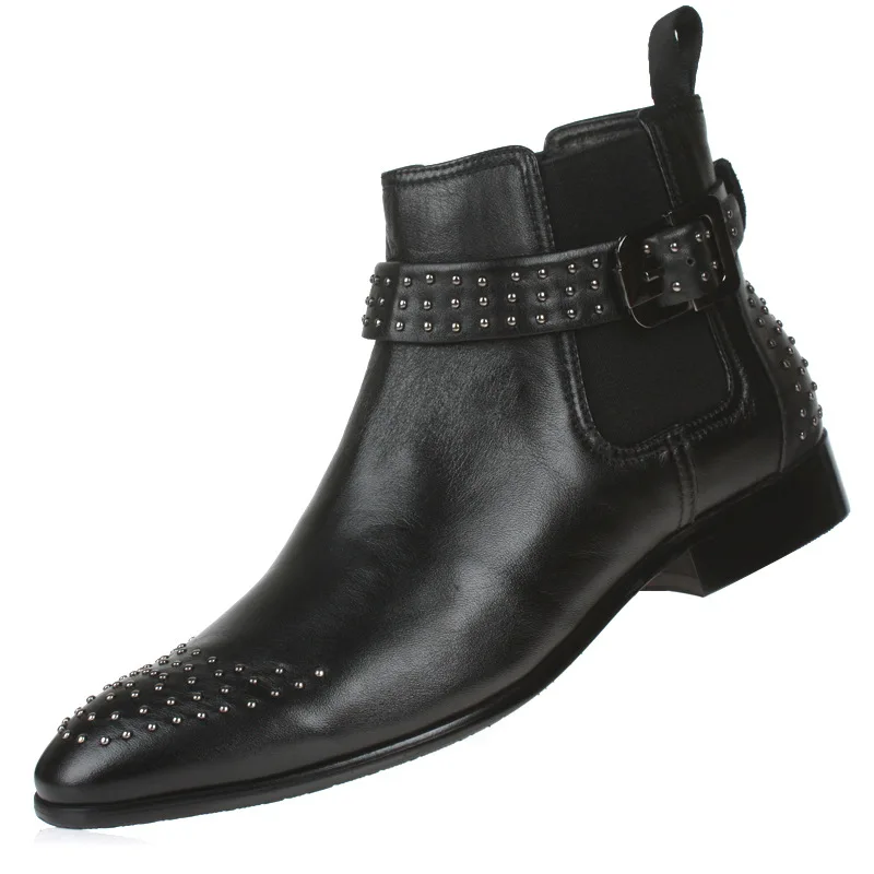 

Ankle Slip-ons Premium Cowhide Round Toe Genuine Leather High Top Botas Hombre Black Brown Work Shoes
