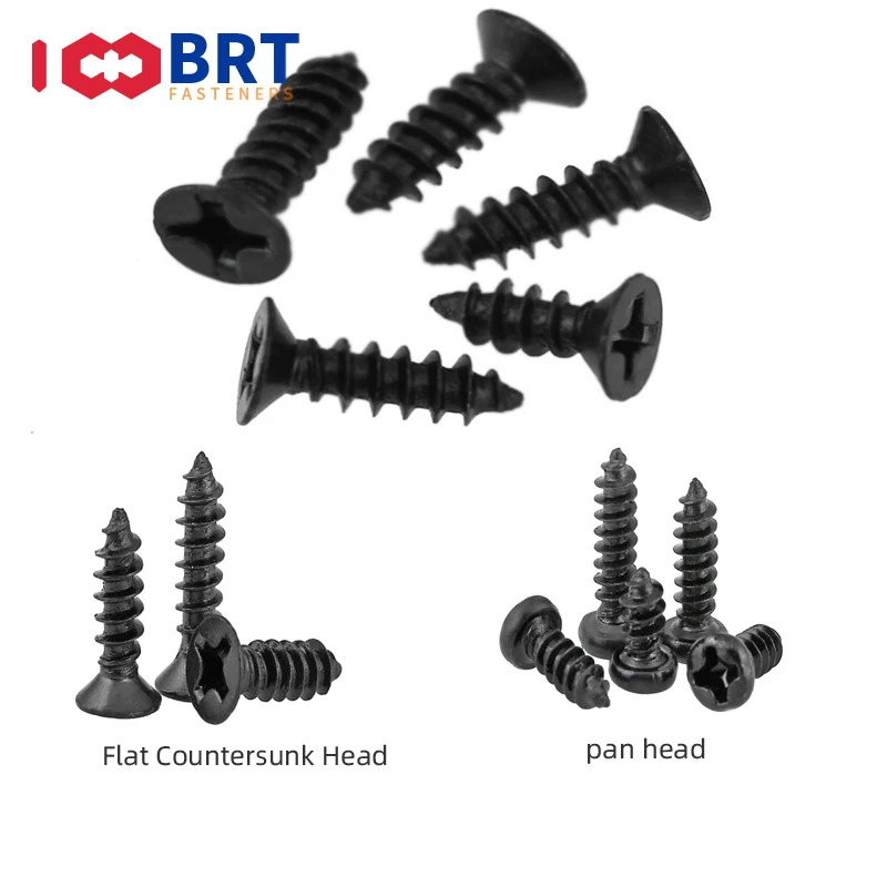 Mini Micro pequeño Phillips plano, cabeza avellanada cruzada redonda, tornillo de rosca, M1, M1.2, M2, M2.6, M3, de acero negro, 100 Uds.