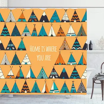 

Shower Curtain Set with Hooks 60x72 Inches Doodle Caravan Vintage Teepee Where Tipi You Indian Parks Outdoor Wild Design Camp
