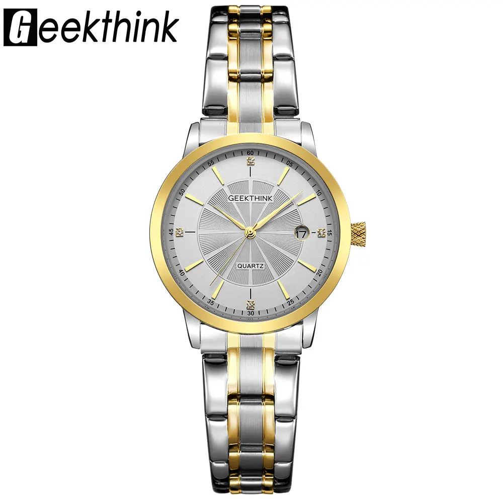 

GEEKTHINK Fashion Gold Stainless Steel Quartz Watch Women Top Luxury Brand Unisex Ladies Wristwatch Lover's Gift Female clock