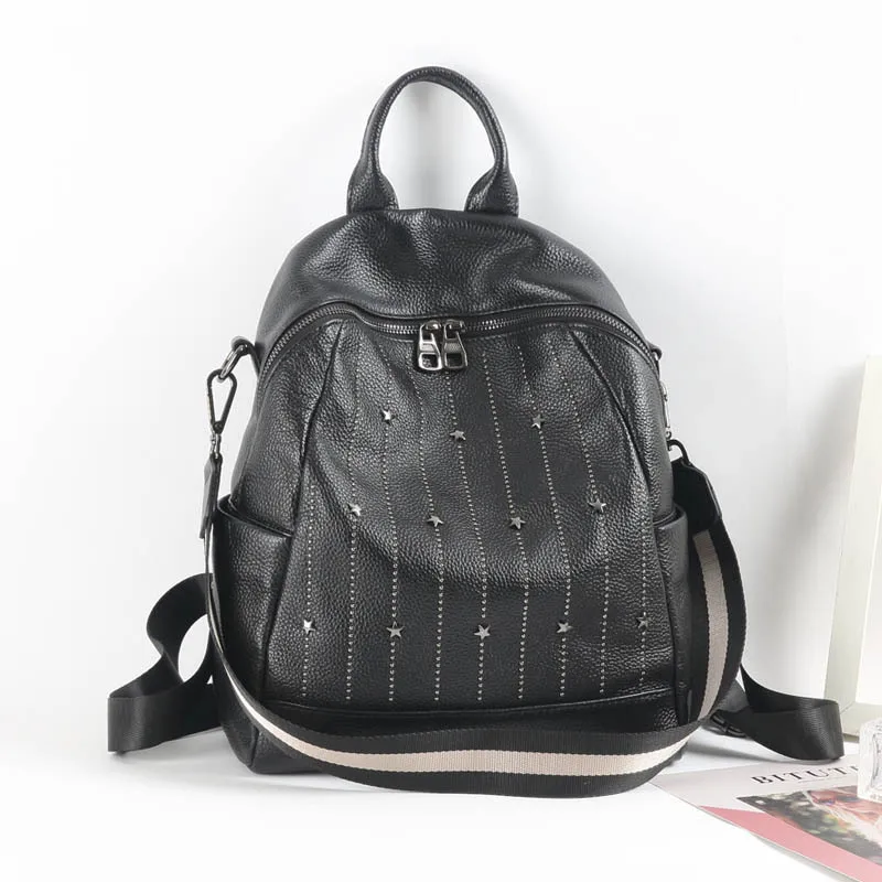 

Autumn New Style First Layer Backpack Fashion Rivet Hand Shoulders And One Shoulder Triple Use Multifunctional Bag