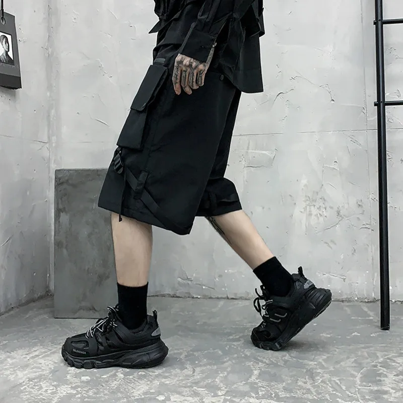 【SATIIIZ】Elkan Track Cargo Bermuda Pants Shorts Punk Short Pants Men | Men Short Pants Techwear