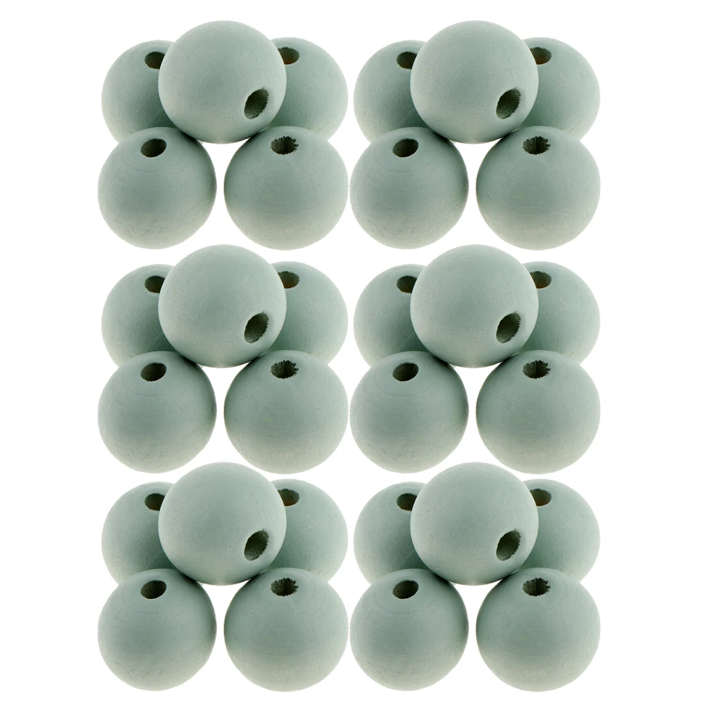 30 Pieces Round Ball Wood Spacer Beads DIY Necklaces Bracelets Jewelry Findings Charms 18mm Sewing Craft 