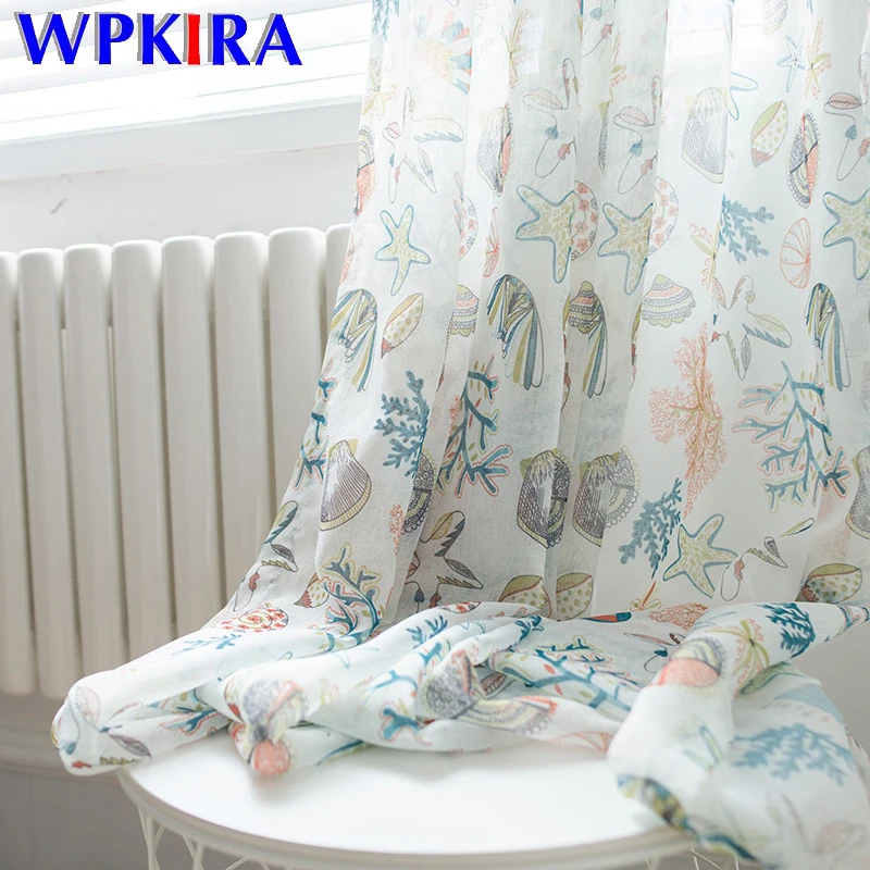 

Cartoon Ocean World Printed Tulle Curtain for Kids Bedroom Living room Window Treatment Sheer Curtain for Kitchen Balcony FQ045