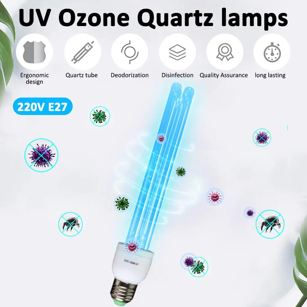 

E27 20W UV Quartz Bactericidal Lamp Disinfection Ozone Sterilizer Light Home Kill Mite Sterilization Ultraviolet Tube Lamps