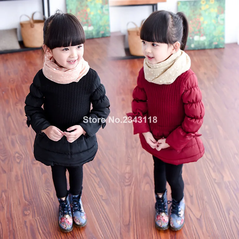 

Kids Girls Winter New Cotton Padded Jacket Children Cashmere Cotton Princess Black And Red Color 2-7 Ages