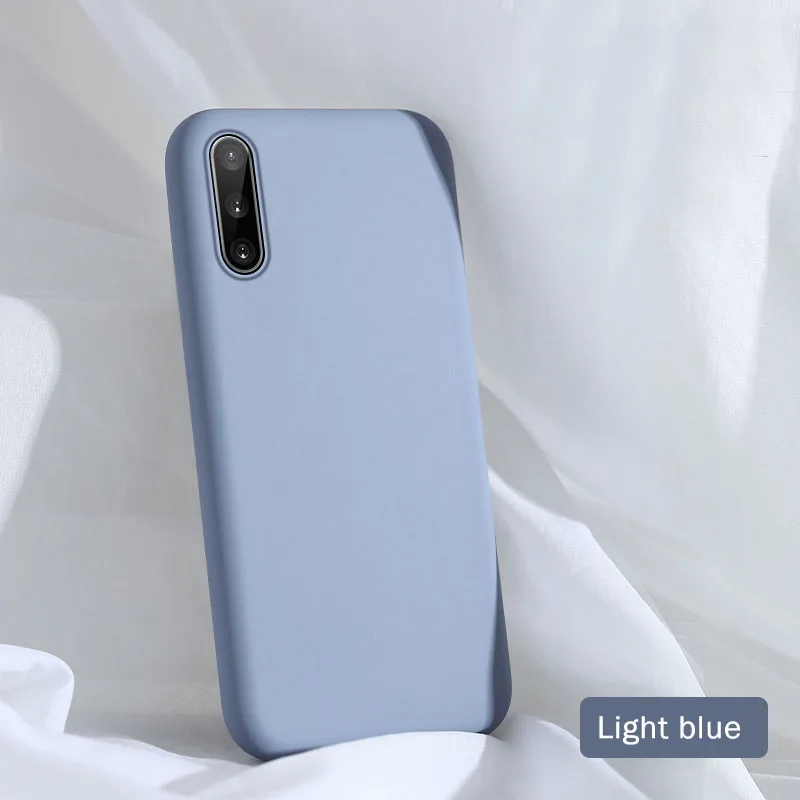 Жидкий силиконовый чехол для samsung Galaxy A50 A50s A10 A70 A20 A30s A40 тапочки однотонного яркого S8 S9 S10 Note 8, 9, 10, плюс противоударный чехол - Цвет: Light blue
