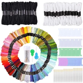 

LMDZ 207 Pcs Embroidery Starter Kit with 150 Colors Embroidery Floss Large Eye Stitching Needles Cross Stitch Tools for Beginner