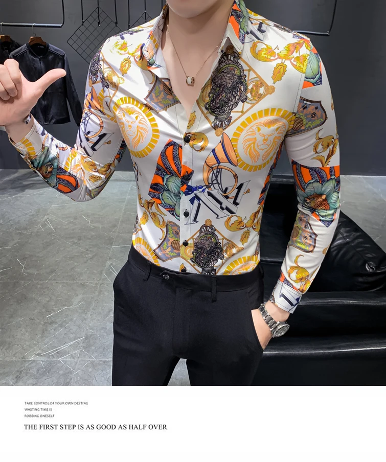 Зимние мужские хлопчатобумажные рубашки Slim Fit Fancy Printed с длинным рукавом мужская одежда с цветочным принтом мужские дизайнерские рубашки
