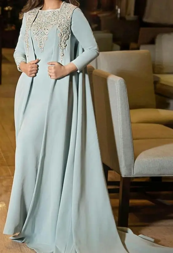 Винтажное платье для матери невесты с длинной курткой пыльно голубое гостей