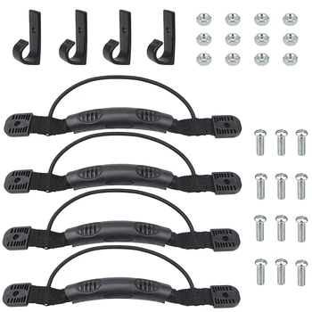 

4 Pcs Kayak Handles Hardwares Black Marine Side Mount Carry Handles Paddle Park Rubber Handles Bungee Cord and J Hooks with Scre