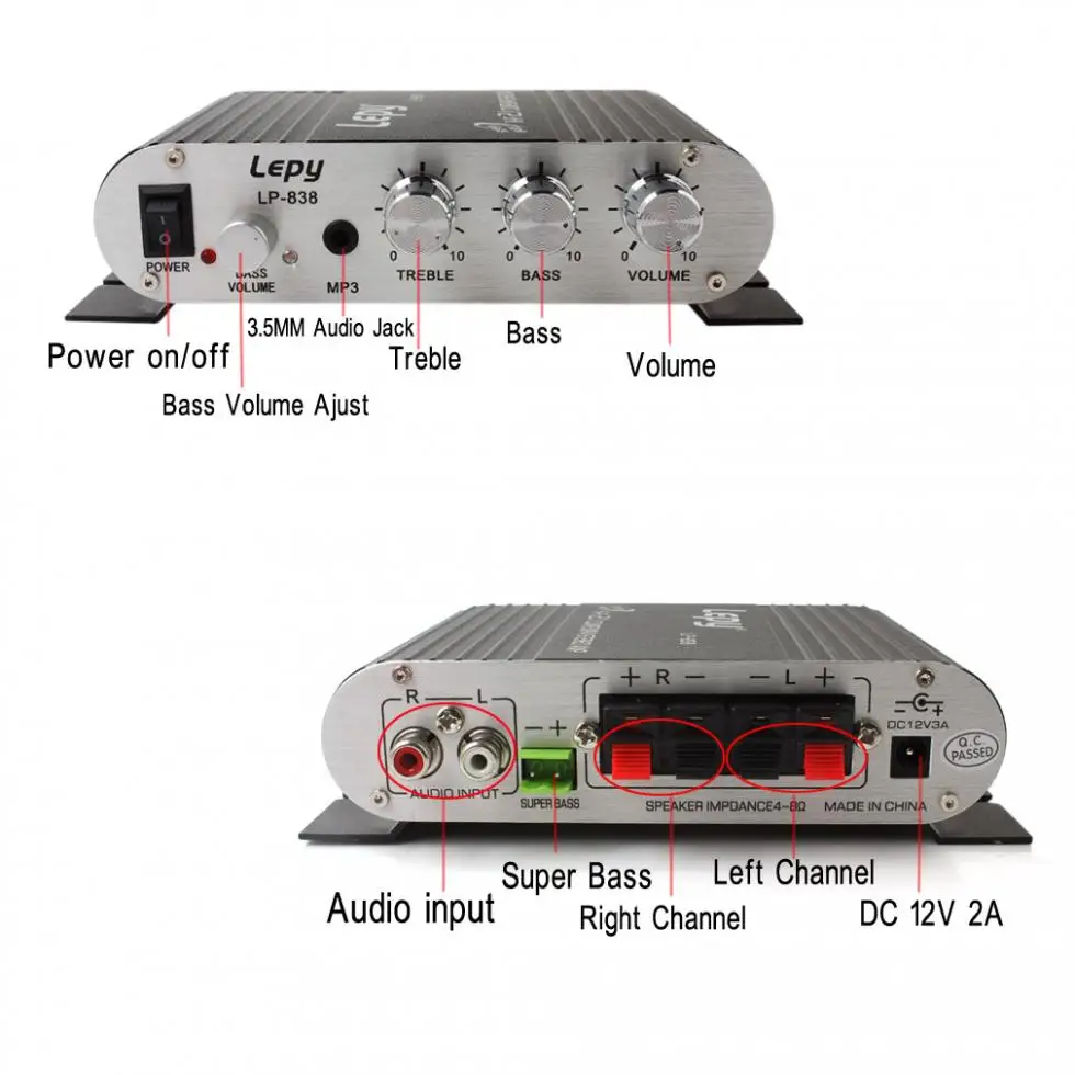 Lepy LP-838 усилитель мощности автомобильный Hi-Fi 2,1 MP3 радио аудио стерео бас усилитель динамиков плеер для мотоцикла дома без штепсельной вилки