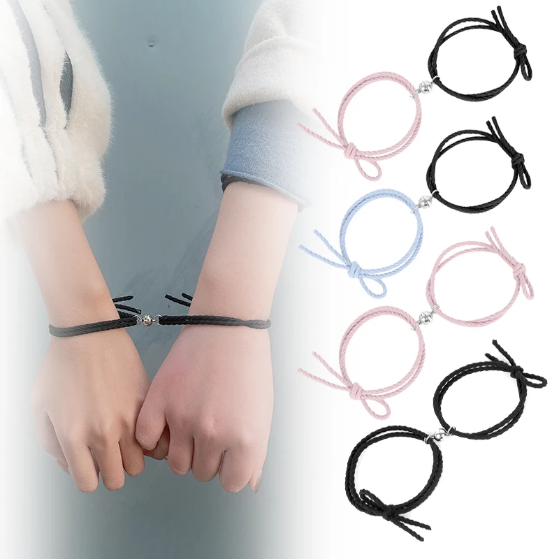 Pulseras trenzadas con imán para parejas, 2 uds., para estudiantes, amigos, parejas, hermanas, cuerda de mano, pulsera creativa de moda, joyería