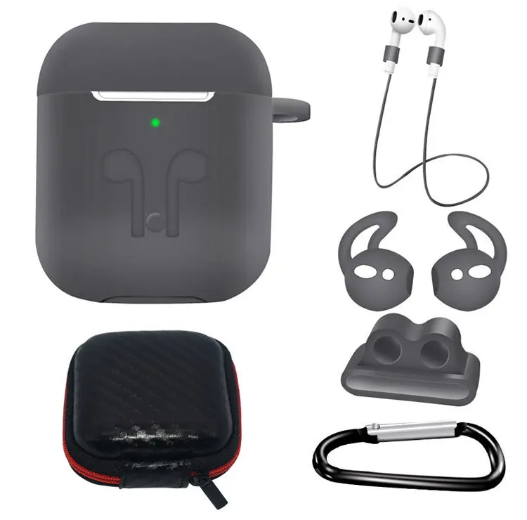 6 в 1 силиконовый чехол для Airpods 1 для Air Pods 2 противоударный чехол для наушников водонепроницаемый для Iphone bluetooth наушники аксессуары - Цвет: Серый