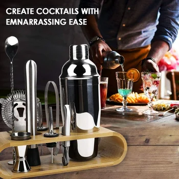 

Promotion! 10 Pcs Bartender Kit with Stand Top Materials Bar Set and Cocktail Shaker Set Stainless Steel Bar Tools