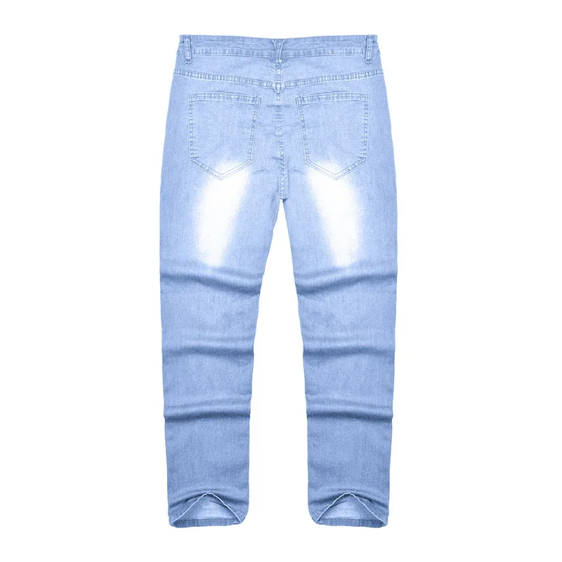 HEFLASHOR, модные мужские джинсы с дырками, джинсы для мотоцикла, байкеров, мужские рваные джинсы в стиле хип-хоп, облегающие джинсы полной длины