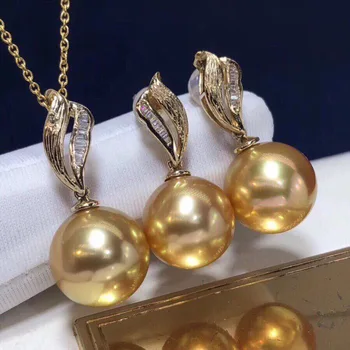 

1028 Fine Jewelry 14K Gold Natural Ocean Golden Pearl 8-12mm Female's Jewelry Sets for Women FIne Jewelry Sets