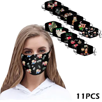 

11PCS Adult Funny Printed Cotton Mask Mascarilla Dust-Proof Breathable Reusable Face Mask Protection Adjustable Masque Maske