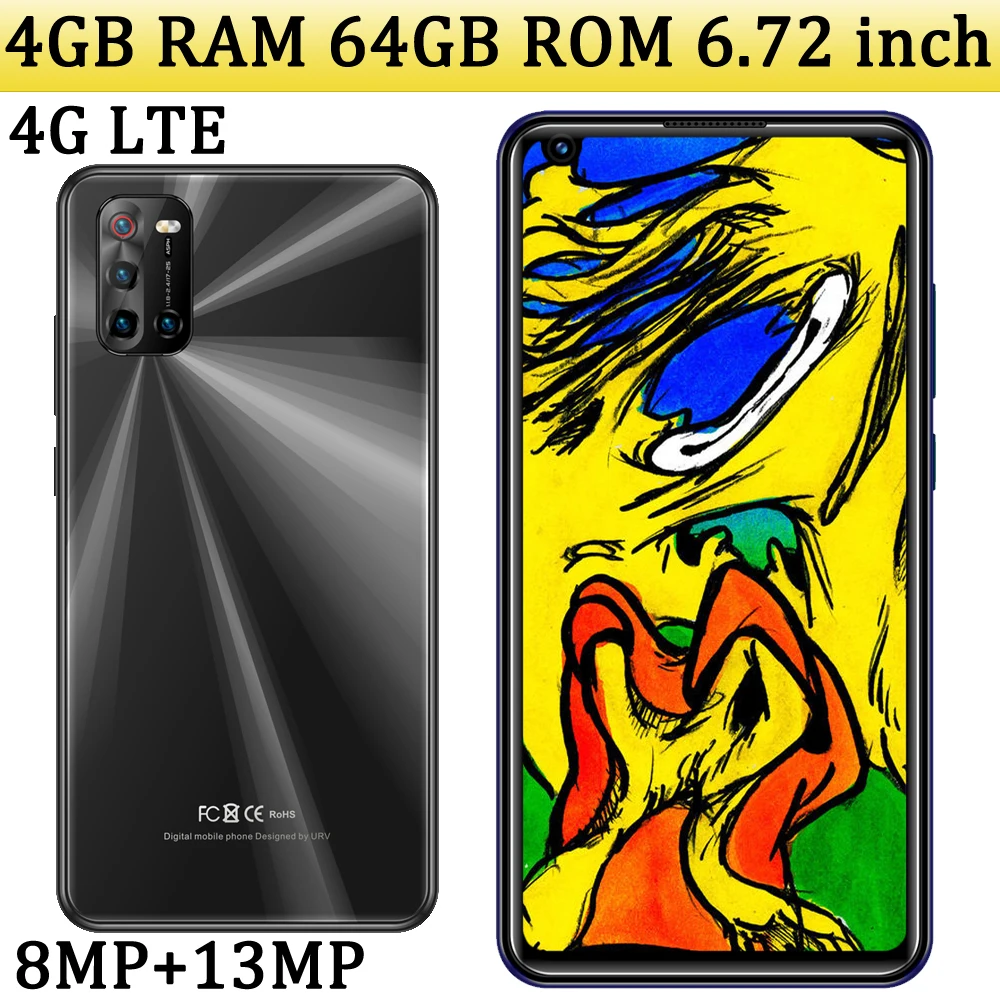 Smartphone note 10 con cámara frontal/trasera, teléfono móvil con identificación facial, 4G LTE, Global, 8MP + 13MP, 4 GB de RAM + 64 GB de ROM, Android, 6,72 pulgadas, desbloqueado