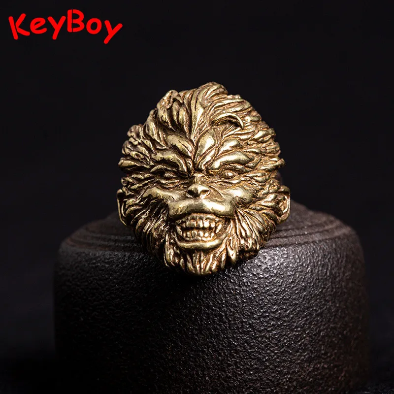 Small Brass Sun Wukong Monkey King Head Keychian Pendants Decorations Vintage Copper Car Key Chain Ring Backpack Hanging Jewelry | Украшения