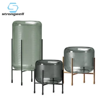 

Strongwell Nordic Density Pattern Glass Flower Vase Metal Shelf Fruit Basket Desk Home Decoration Modern Art Vase Living Room