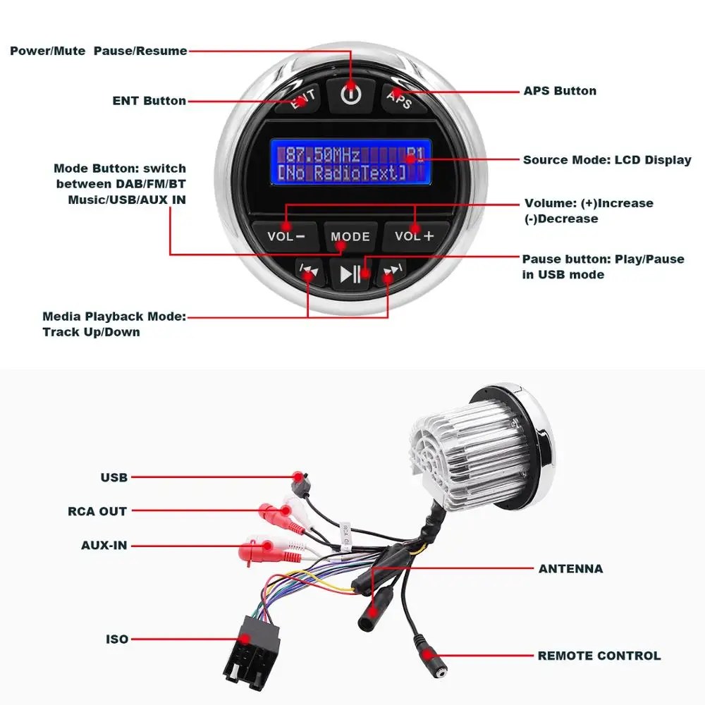 US $199.62 Waterproof Marine Radio Audio Stereo Bluetooth DAB FM AM Media Receiver Car Motorcycle MP3 Player65 Marine SpeakersAntenna