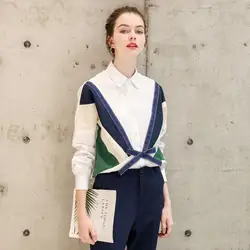 Spring Autumn Star Women Blouse New Elegant Long Sleeve Bows Blouse Spliced Patchwork Ladies Shirt Woman OL Loose Shirts NS738