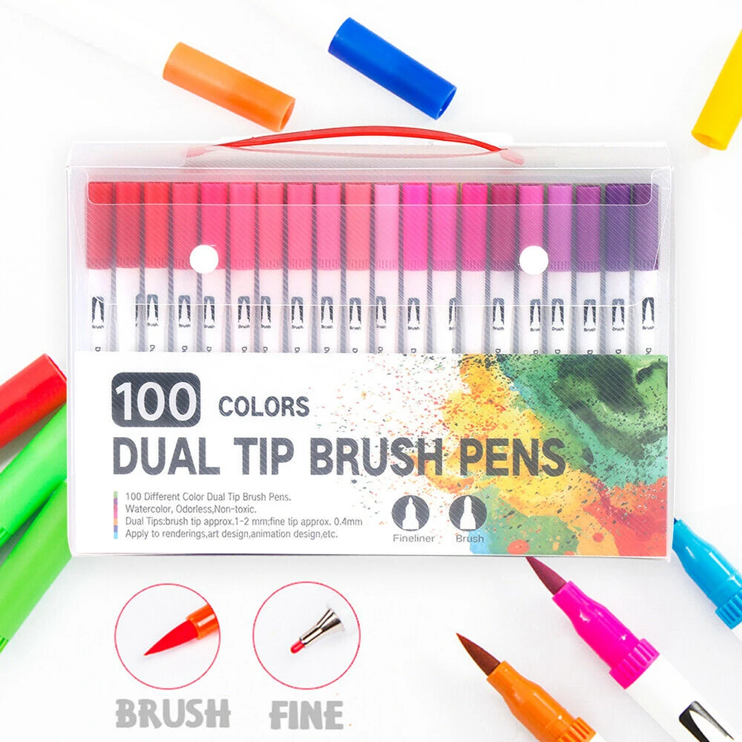 100 Color Dual Tip Brush Marker Pens Graffiti Coloring Art Drawing Markers Pen Dual Tip Watercolor