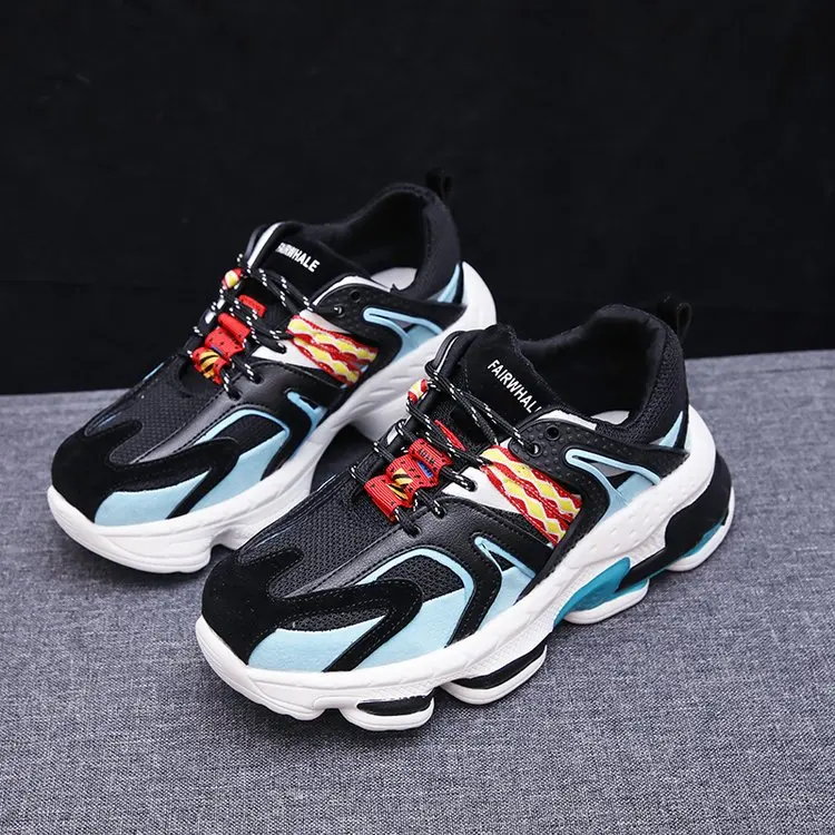 

Mixed Color Mesh Breathable Sneakers Women Casual Shoes 2019 Chunky Trainers Women Non-slip Thick Soled Ins Dad Shoes