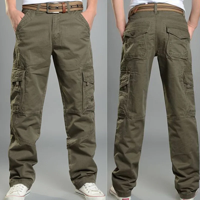 army yellow Мужские повседневные брюки, мешковатые Прямые хлопковые брюки, мужская верхняя одежда, много карманов, военные, хорошие тактические штаны - Цвет: army yellow