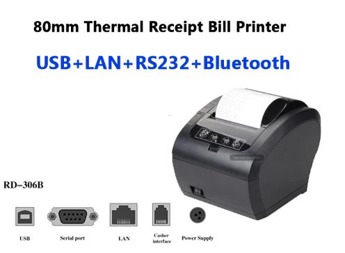 306S USB Lan BT 80 мм Термальный чековый POS принтер черный принтер с автоматическим резаком Bluetooth Ethernet USB порт Поддержка денежный ящик ESC/POS - Цвет: 306S USB Lan BT