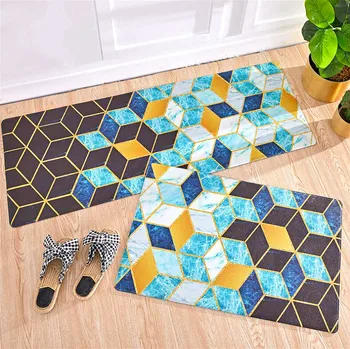 

NEW PU Leather Long Non-Slip Kitchen Mat Cover Waterproof Entrance Door Mat Geometric Bath Carpet Outdoor Corridor Area Carpet