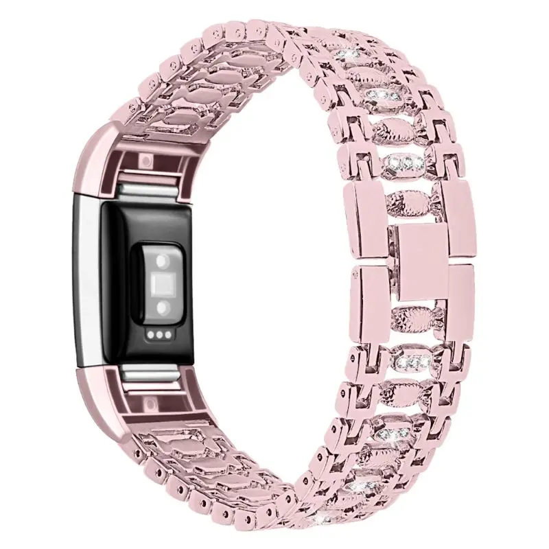 For Fitbit Charge 2 Replacement Metal Stainless Steel Bracelet Adjustable with Rhinestone Watch Band