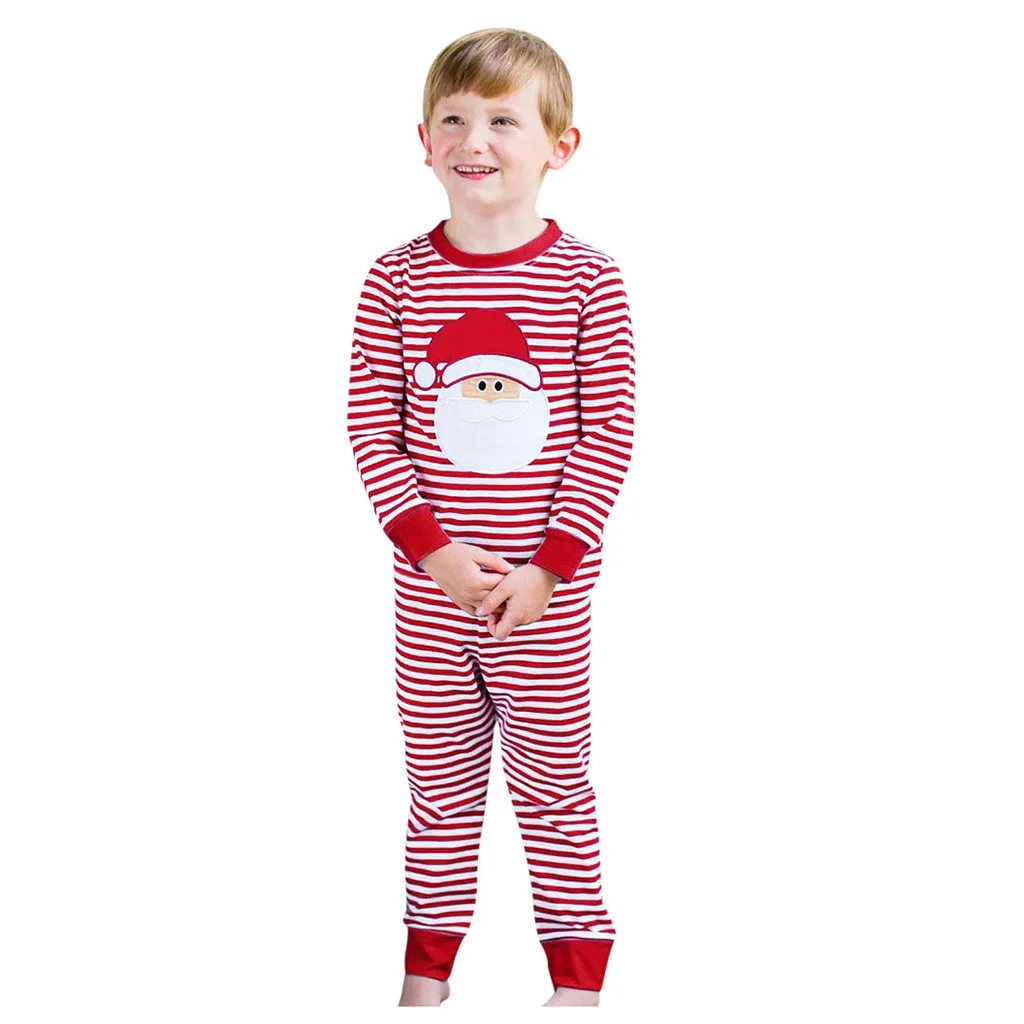 Рождественские полосатые топы с Санта Клаусом для маленьких девочек+ штаны, пижамы, одежда для сна, Рождественская одежда
