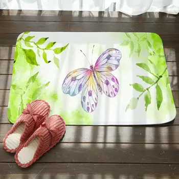 

Butterfly Green Leaf Flower Doorway Carpet Rugs Living Room Bedroom Decor Non-slip Floor Mat Bathroom Kitchen Doormat Clean Mat