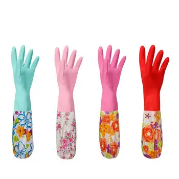 

FAROOT Flower Rubber Velvet Long Gloves Antiskid Household Dish Washing Cleaning Gloves Cleaning Gloves