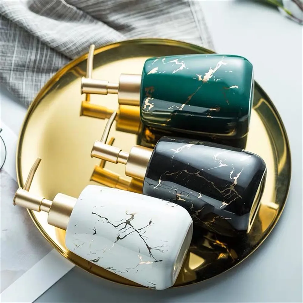 260/350ML Luxury Ceramic Hand Sanitizer Bottle Marble Bathroom Shampoo Bottles Household Lotion Press Bottle Toilet Decoration