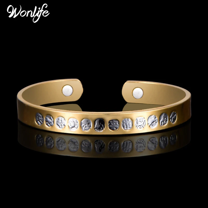 

Vintage Constellat Zodiac Ethnic Pure Copper Magnetic Wrist Open Bangle For Pain Relief Rheumatic Arthritis Baided Men Women