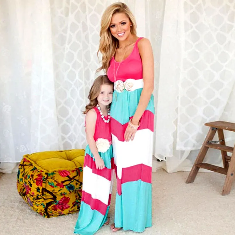 Summer Mommy and Me Family Matching Mother Daughter Dresses Clothes Striped Mom Dress Kids Child Outfits Mum Sister Baby Girl 3