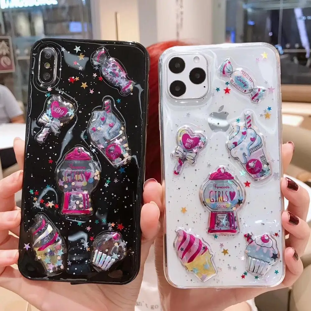 ORYKSZ Lovely Ice cream Phone Case For iPhone 11 Pro Max Cases XR XS X 6 6S 7 8 Plus Glitter Silicon Cover Coque |
