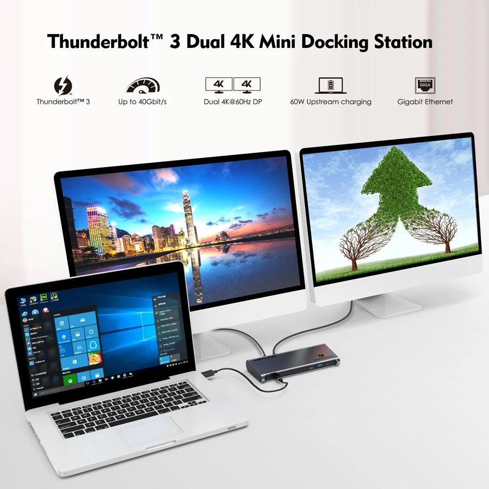 Док станция Thunderbolt 3 для ноутбука 8K двойной порт дисплея 4K дисплей Full HD с USB