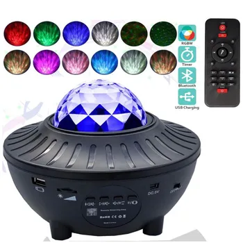 

USB LED Projector Night Light Music Starry Water Wave LED Projector Light Bluetooth Projector Sound-Activated Christmas Decor