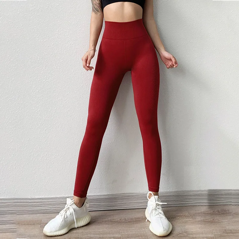 Wine Red SALSPOR штаны для йоги с высокой талией, женские эластичные бесшовные леггинсы, обтягивающие спортивные Леггинсы с эффектом пуш-ап, женские спортивные штаны для фитнеса - Цвет: Wine Red