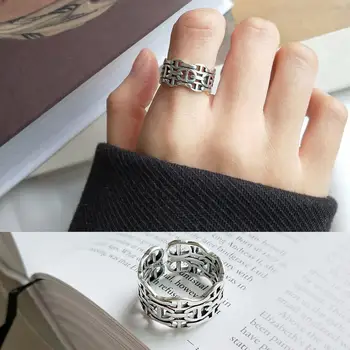 

MLKENLY Vintage rings Hollow braid tape wide version open ring punk style silver 925 jewelry for women's rings