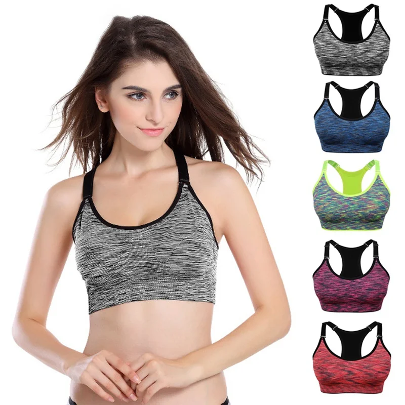 

Women Quick Dry Padded Sports Bra Wirefree Adjustable Fitness Top Sport BrassierePush Up Seamless Running Bra