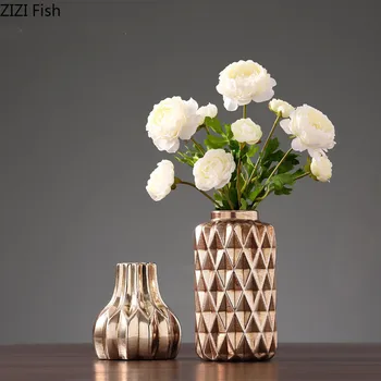 

Creative Chinese ceramics Gold geometric vase Modern home Living room desktop Flower arrangement Decoration ornaments wedding